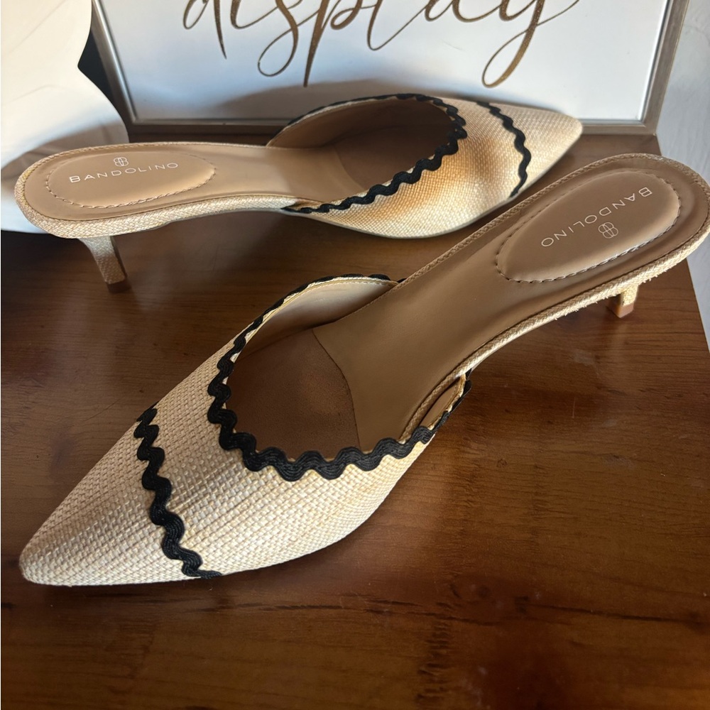 Bandolino Tan and Black Mules